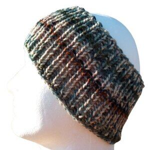 Men's Handmade Headband Circlet Bandeau Green Camo Rib Knit USA Women's M/L